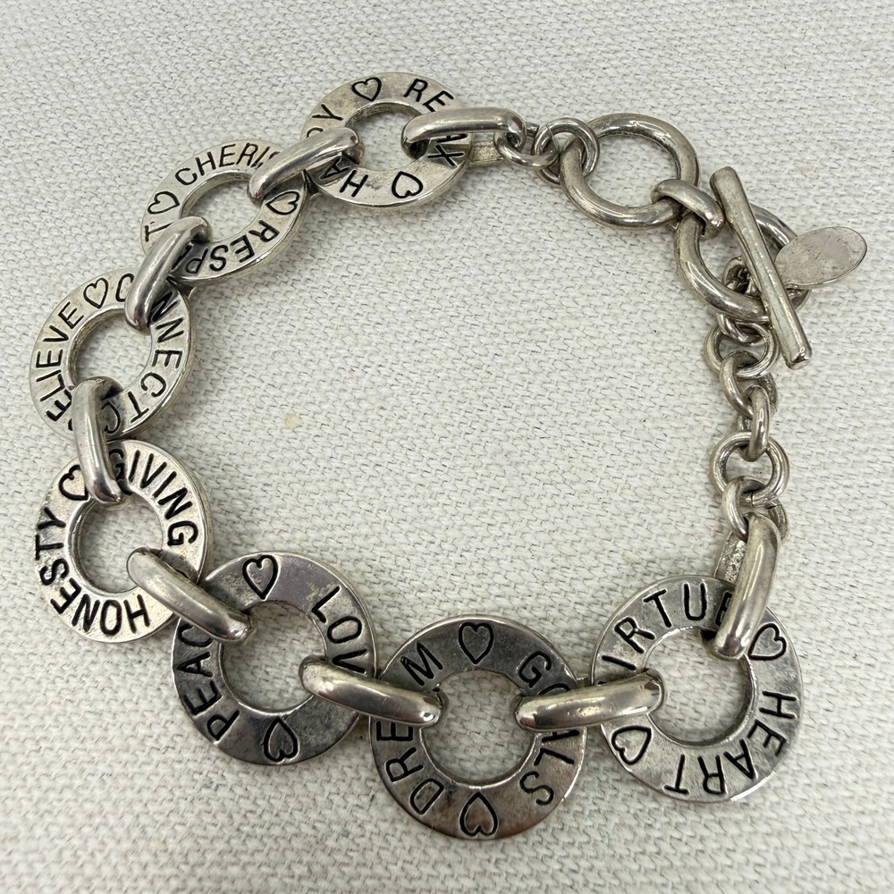 Cookie Lee Inspirational Bracelet Words Hearts Toggle Clasp Silver Tone - Picture 2 of 9